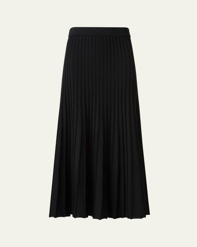 Reverse Rib Knit Pleated Midi Skirt